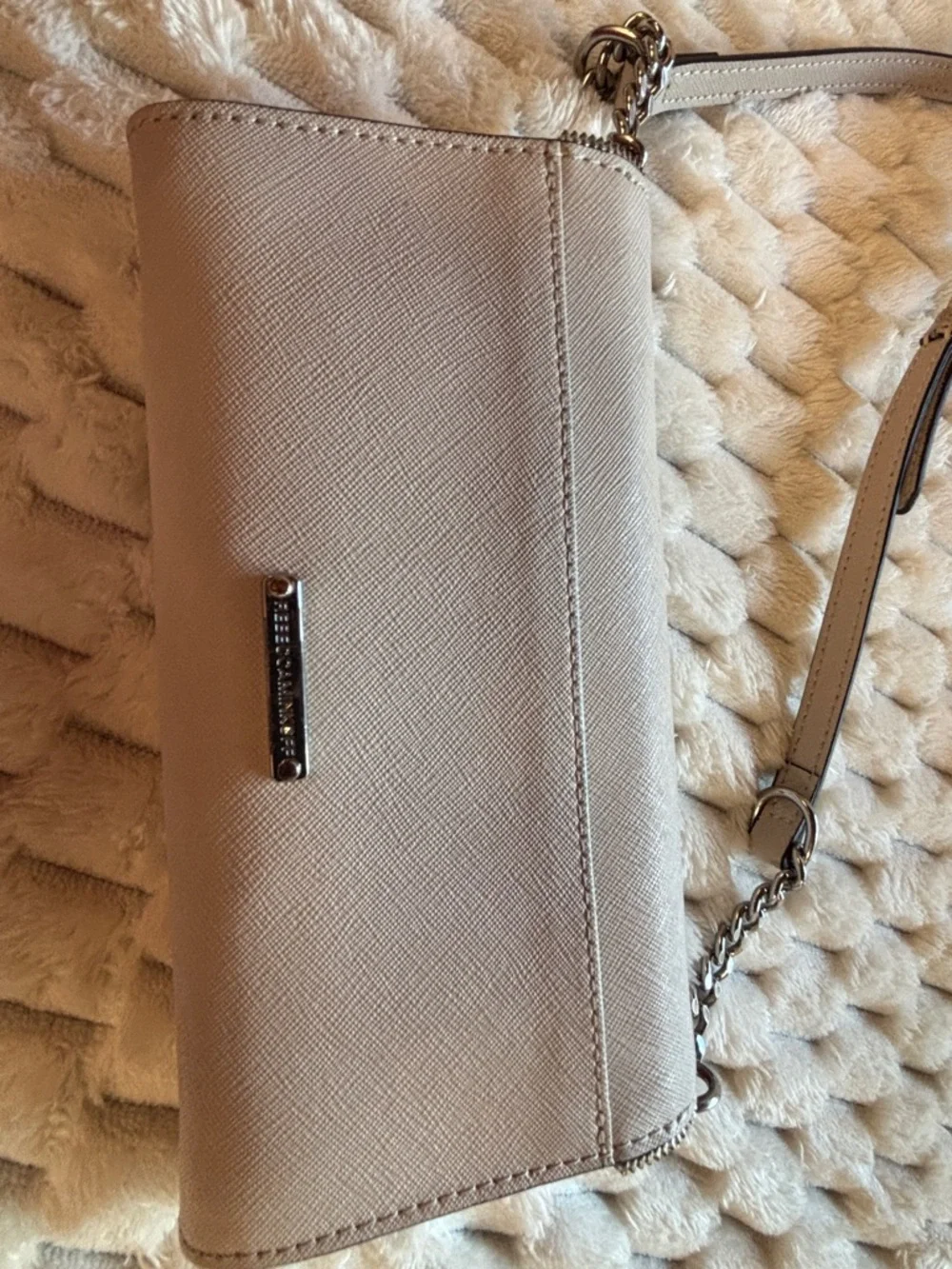 Rebecca Minkoff Beige Saffiano Coated Canvas Envelope Crossbody Wallet